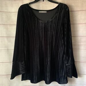 Avon Signature Collection Black Velour Blouse Ribbed Bell Sleeves Large 12-14